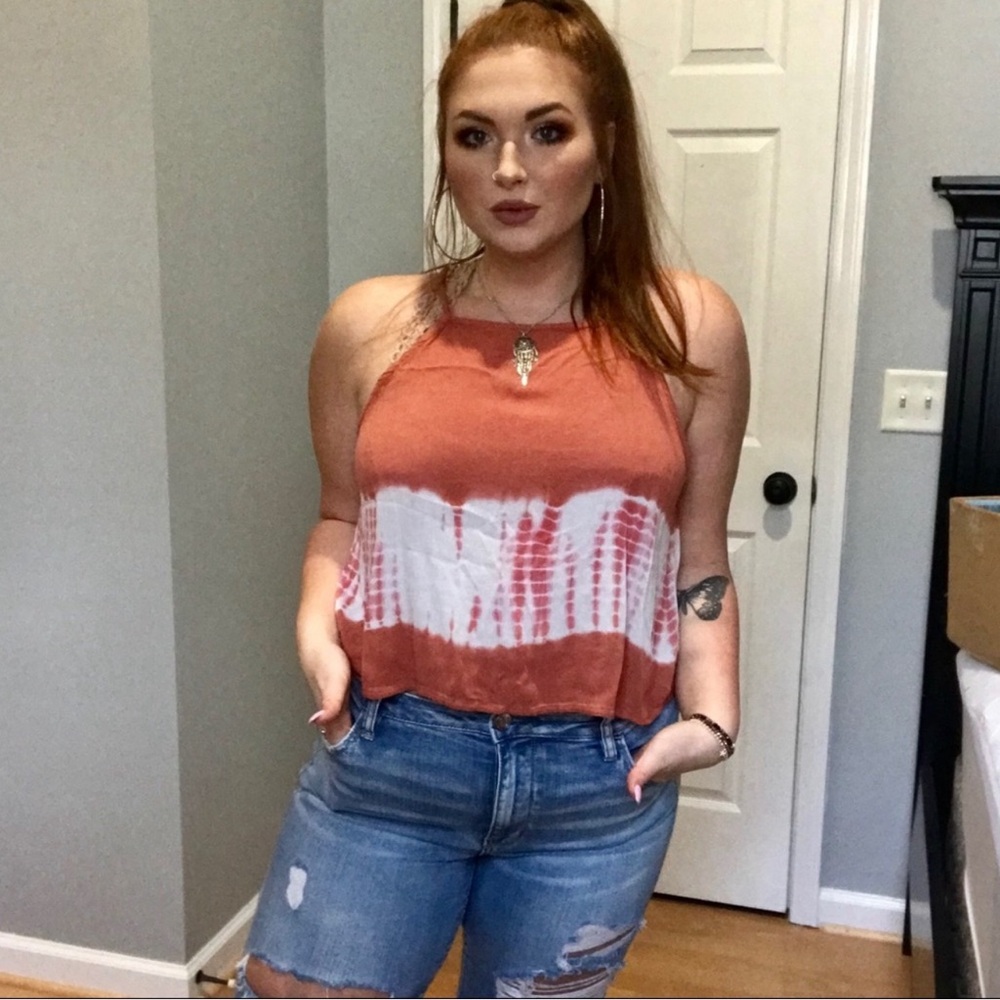 🌞 Mossimo Supply Co retro high-low cami rust tie-dye crop top women size  XS